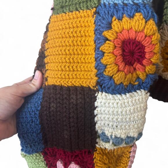 Handmade Crochet Granny Square Patchwork Cardigan Colorful Boho Sweater M - Picture 6 of 8